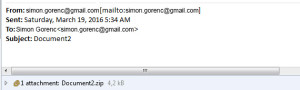 primer e-pošte z okuženo datoteko
